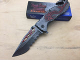 8" Dark Side Blades Mini Fantasy Ballistic Red Flames & Dragon Knife - Frontier Blades