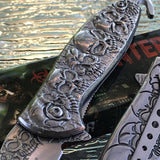 Zombie Series Z-Hunter Silver Skull Folding Pocket Knife (ZB-SSL) - Frontier Blades