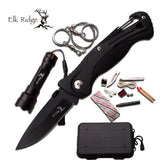 Elk Ridge Survival Emergency Kit Blade Pocket Knife w/ Flashlight - Frontier Blades
