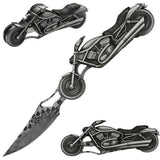 8" Biker Blade Fantasy Motorcycle Folding Pocket Knife LED Flashlight - Frontier Blades