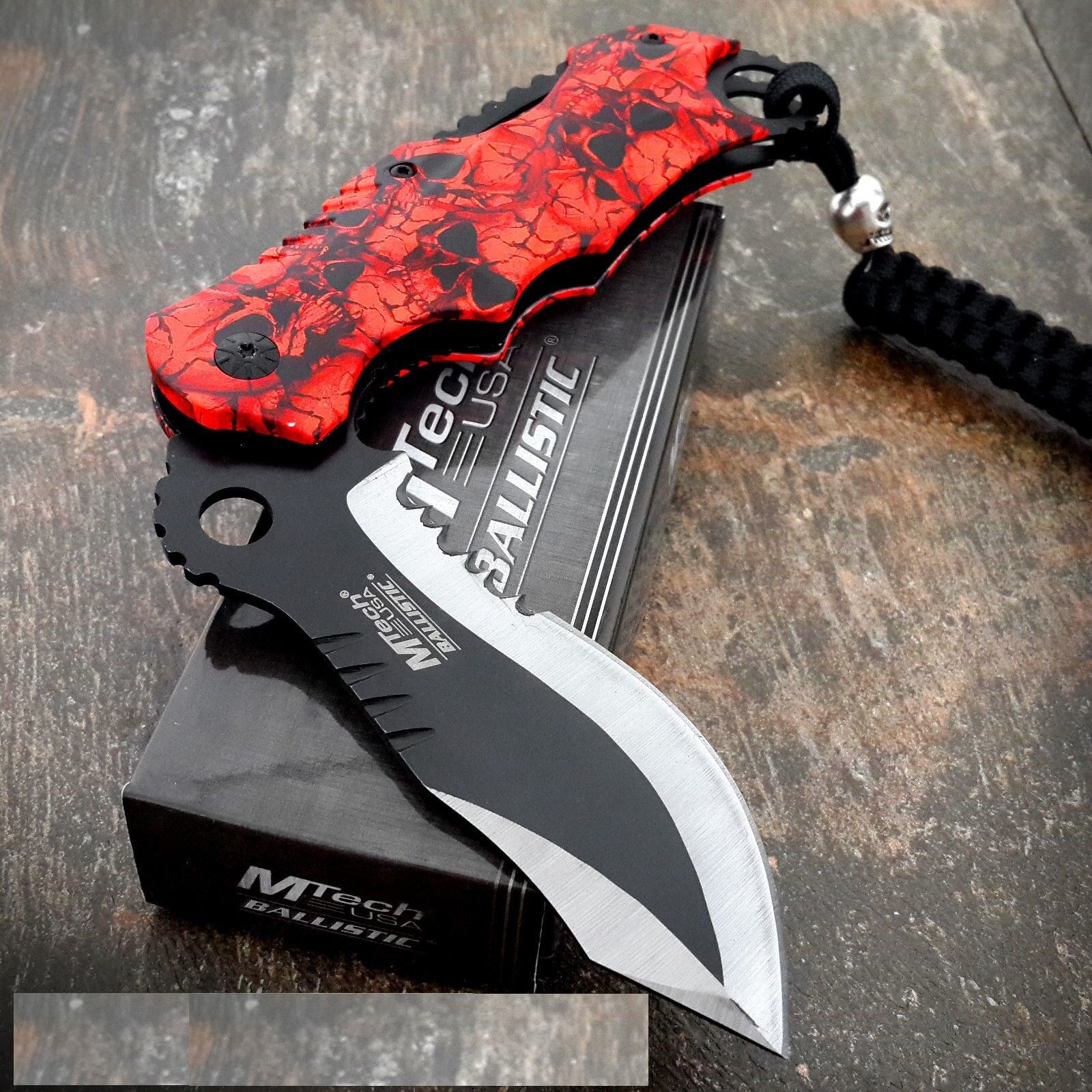 MTECH USA 8.25 RED SPRING ASSISTED TACTICAL FOLDING POCKET KNIFE EDC Open