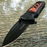 8" Wood Handle Spring Assisted Tactical Serrated Pocket Knife Blade Open Tac - Frontier Blades