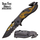 Dark Side Blades Ballistic Fantasy Yellow Dragon & Flames Mini Knife - Frontier Blades