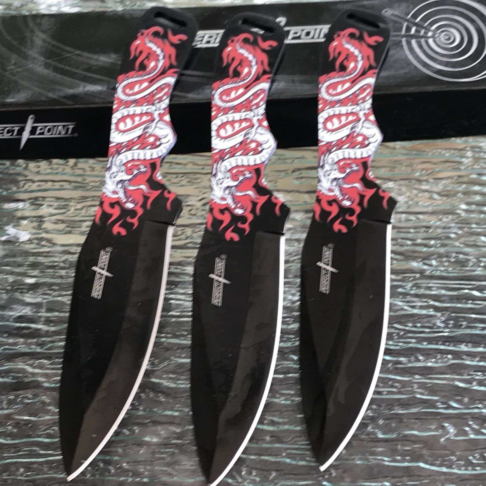 Perfect Point Wild Dragon Ninja 3 Pcs Throwing Knife Set with Nylon Sh