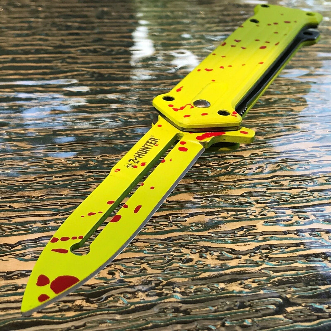 8 Z Hunter Zombie Spring Assisted Green Handle Stiletto Joker Knife