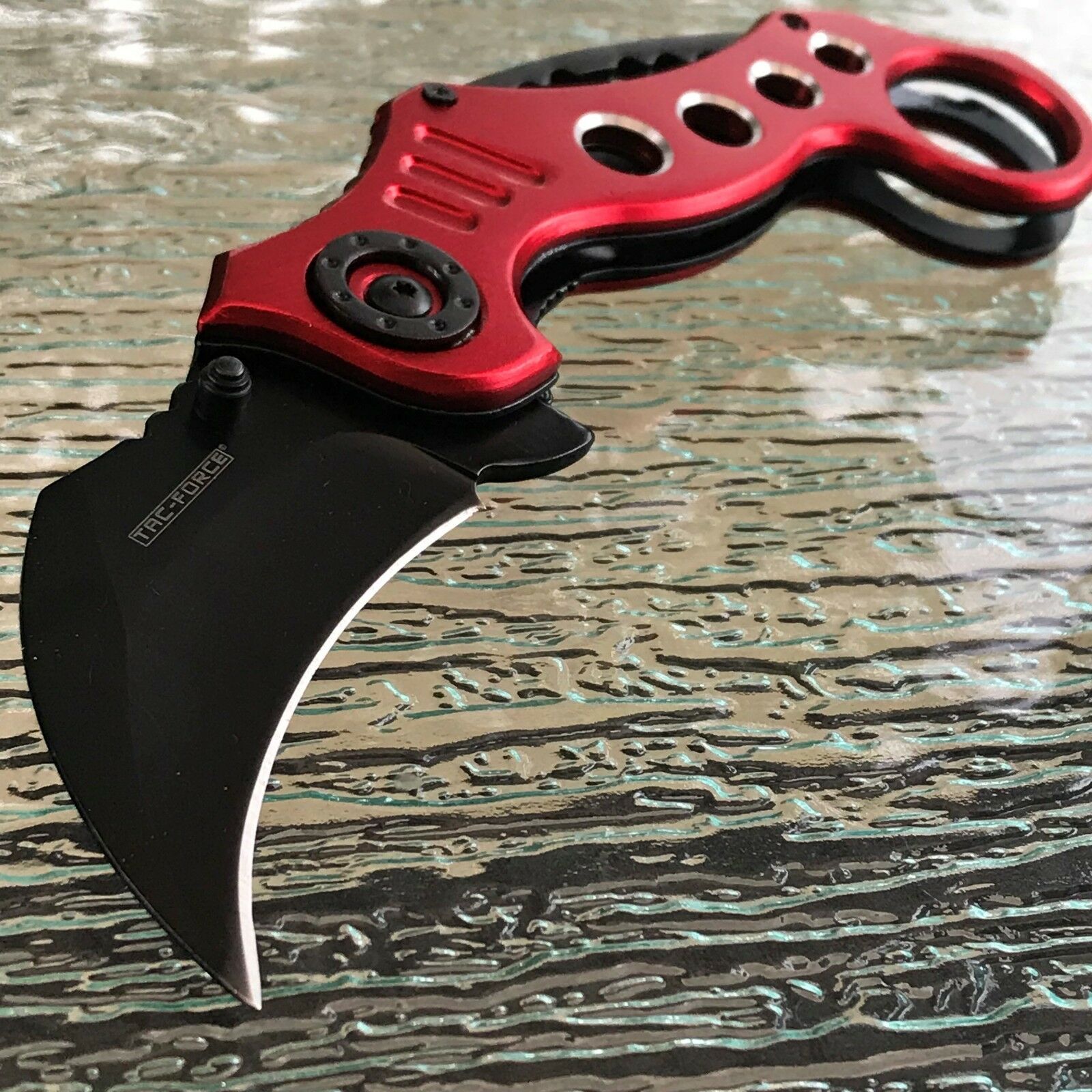 7.75 Tac Force Tactical Red Black Karambit Assisted Pocket Knife