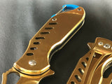 6.5" Tac Force Speedster Model Gold Knife w/ Blue Carabiner Clip - Frontier Blades
