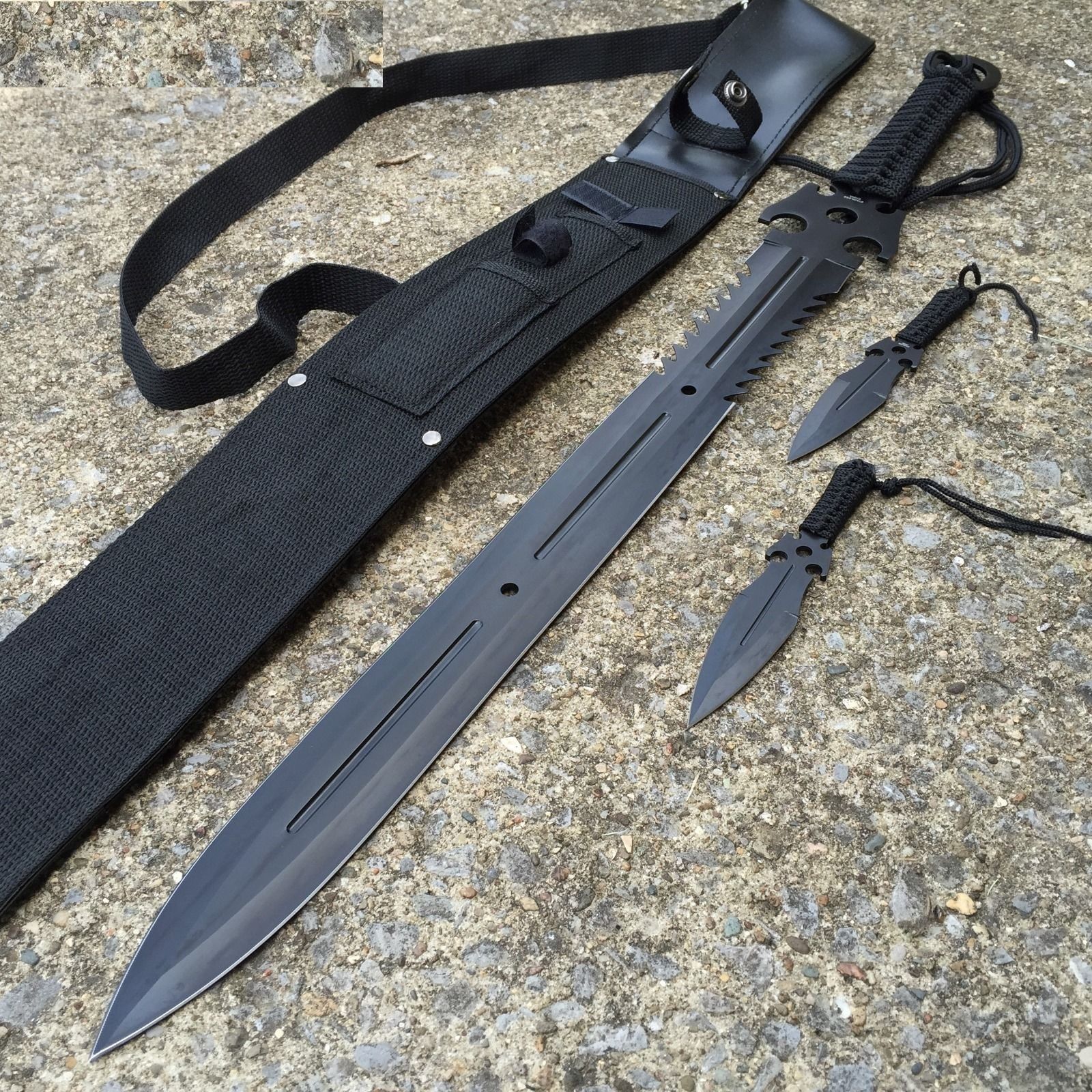 6 PC Black Tactical Hunting Sword MACHETE Throwing Karambit Knife