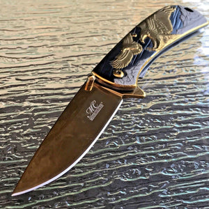 8" Master Collection Ballistic American Bald Eagle Gold Fantasy Pocket Knife - Frontier Blades