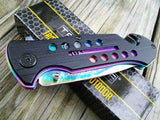 8.0" TAC FORCE SPRING ASSISTED TACTICAL RAINBOW FOLDING POCKET KNIFE Blade Open - Frontier Blades