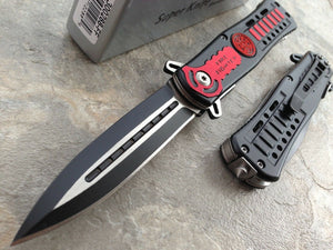 8.5" Fire Man Red Fire Fighter EMS EMT Stiletto Rescue Pocket Knife - Frontier Blades