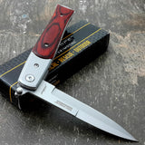 9" Tac Force Speedster Model Milano Wood Stiletto Pocket Knife - Frontier Blades