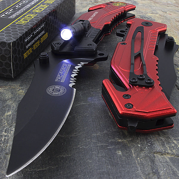 8.5" Tac Force Speedster Model Fire Fighter Red Pocket Knife