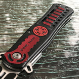 8.5" Fire Man Red Fire Fighter EMS EMT Stiletto Rescue Pocket Knife - Frontier Blades