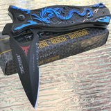 8" Tac Force Blue Dragon Flames Fantasy Pocket Knife - Frontier Blades