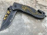 Dark Side Blades Ballistic Fantasy Yellow Dragon & Flames Mini Knife - Frontier Blades