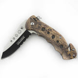 7.75" Tac Force Brown Forest Wood Camo Tactical Rescue Pocket Knife - Frontier Blades