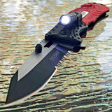 7.75" Tac Force Red Fire Fighter Rescue LED Flashlight Pocket Knife - Frontier Blades