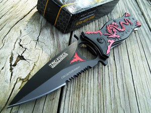 8” Tac Force Red Dragon Flame Fantasy Pocket Knife - Frontier Blades