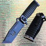 9.5" MTech Zombie Silver Skull Sawback Assisted Tanto Blade Knife - Frontier Blades