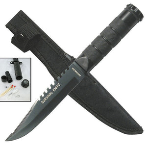 8.5" DEFENDER FIXED BLADE SAWBACK OUTDOOR BLACK OPS SURVIVAL KNIFE W COMPASS - Frontier Blades