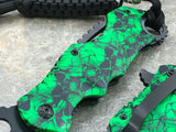 8" MTech USA Assisted Open Green Skull Fantasy Folding Bowie Knife - Frontier Blades