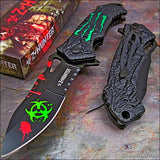 7.75" Zombie Hunter Apocalypse Biohazard Green Claw Pocket Knife - Frontier Blades