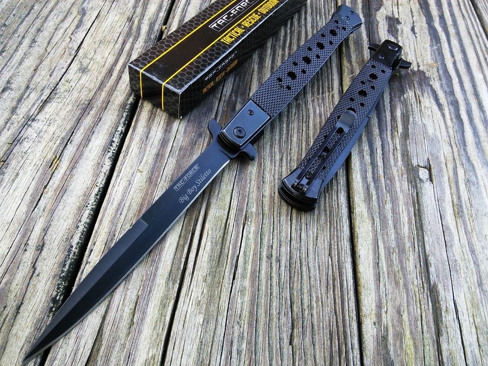 12.5 GIANT SPRING ASSISTED STILETTO TACTICAL FOLDING POCKET KNIFE
