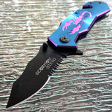 8" Tac Force Assisted Open Tactical Blue Scorpion Folding Pocket Knife - Frontier Blades