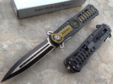 8" U.S. Army Black Green Tactical Military Stiletto Pocket Knife - Frontier Blades