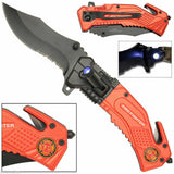 8" Tac Force Tactical Fire Dept Rescue Pocket Knife w/ LED Flashlight - Frontier Blades