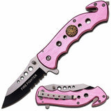 7.75" TAC FORCE SPRING ASSISTED TACTICAL PINK FIRE RESCUE FOLDING POCKET KNIFE - Frontier Blades
