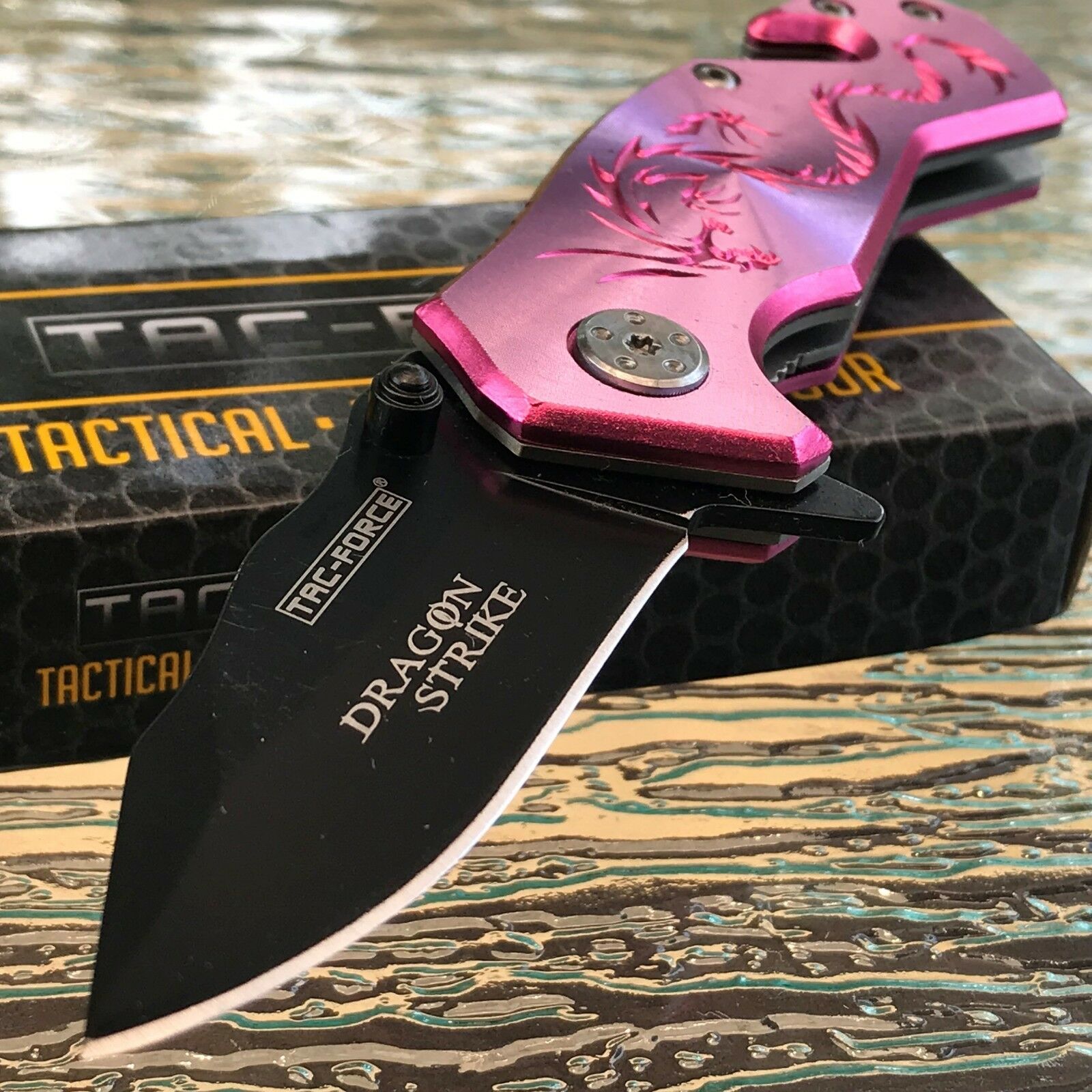 8.5” Dragon Strike Spring Assisted Tactical Pink Dragon Pocket Knife