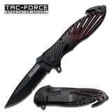 8" Tac Force Black & Red Tactical Folding Pocket Knife - Frontier Blades