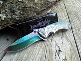 7" Femme Fatale Flower Etching Rainbow Pocket Knife FF-A008RB - Frontier Blades