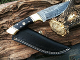 8" CUSTOM DAMASCUS STEEL HUNTING KNIFE BOWIE BUFFALO HORN HANDLE - Frontier Blades