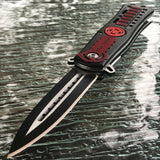 8.5" Fire Man Red Fire Fighter EMS EMT Stiletto Rescue Pocket Knife - Frontier Blades