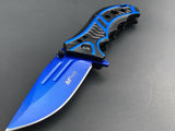 8.25" MTech USA Ballistic Blue & Black Spring Assisted Pocket Knife - Frontier Blades