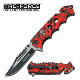 8.25" Tac Force Speedster Red Skulls Tactical Fantasy Pocket Knife - Frontier Blades