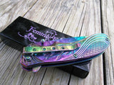 7" Femme Fatale Flower Etching Rainbow Pocket Knife FF-A008RB - Frontier Blades