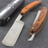 9.5" Straight Edge Steel Folding Razor Wood Handle Shaving Knife - Frontier Blades