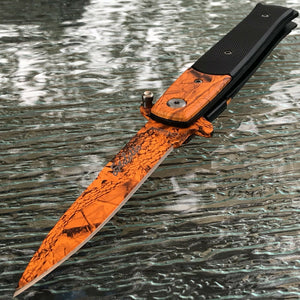 9" Tac Force Jungle Orange Camo Tactical Stiletto G10 Pocket Knife - Frontier Blades