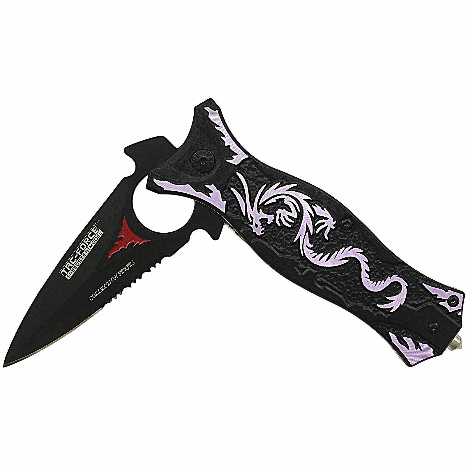 Tac Force Black Aluminum Handle W/ Purple Dragon Small Knife Dad
