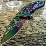 8" MTech USA Rainbow Flames Assisted Open Ballistic Pocket Knife - Frontier Blades