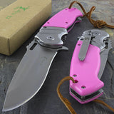 8.25" Elk Ridge Pink Assisted Hunting Pocket Knife w/ Leather Lanyard - Frontier Blades