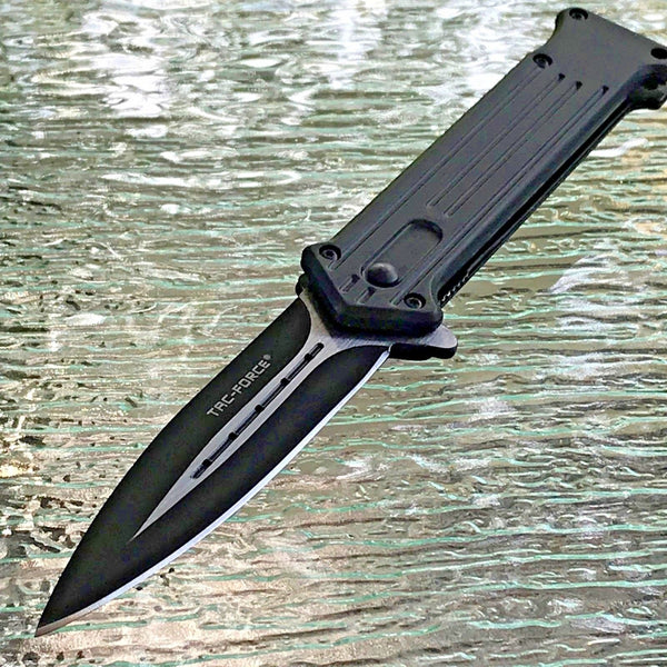 8 Tac Force EDC Textured Rubber Grip Black Tactical Pocket Knife