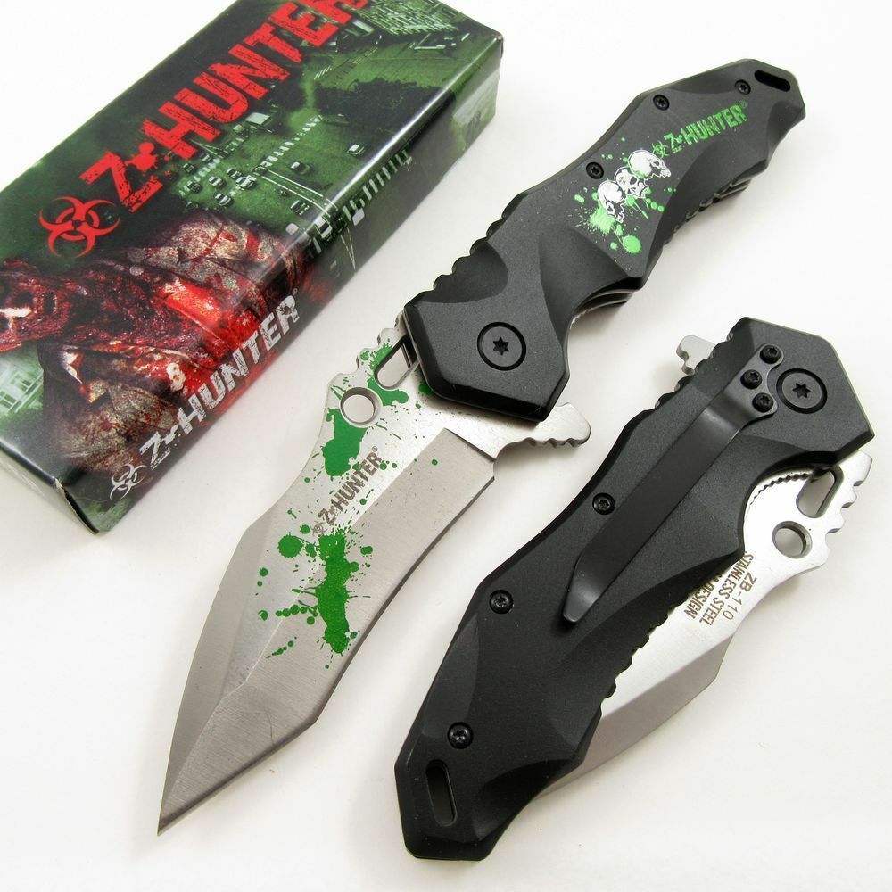 Z-Hunter Zombie Pocket Knife | Green Splatter Spring Assisted Knife
