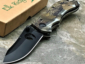 7.75" Elk Ridge Manual Open Woodland Jungle Camo Hunter Pocket Knife - Frontier Blades