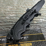 8.5" Tac Force Black Heavy Duty Sawback Rescue Assisted Pocket Knife - Frontier Blades