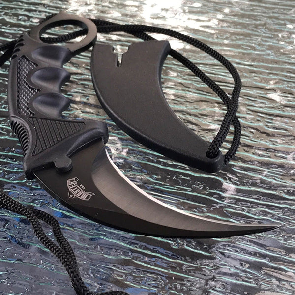 NEW Outdoor KARAMBIT NECK KNIFE Survival Hunting Fixed Blade+Sheath Gold